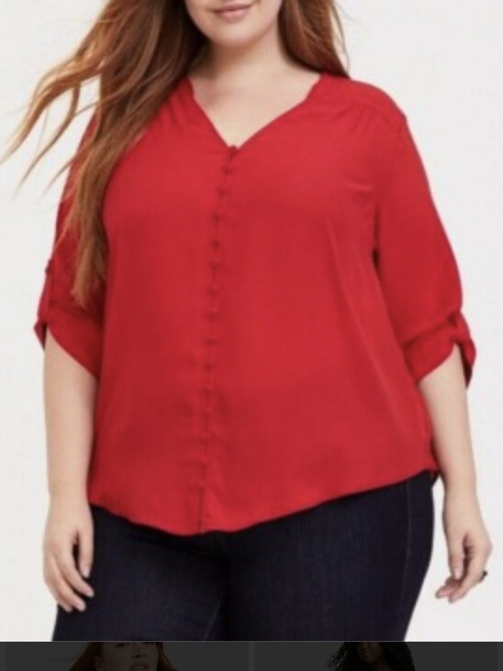 Torrid Red Button-Front Blouse - Picture 2 of 2